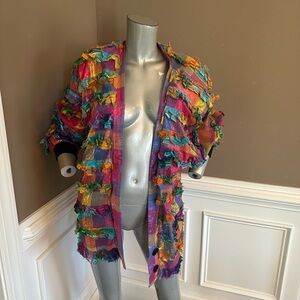Paula Sweet Muslin Mink Cardigan Womens Colorful Fringe Boho Sz M
